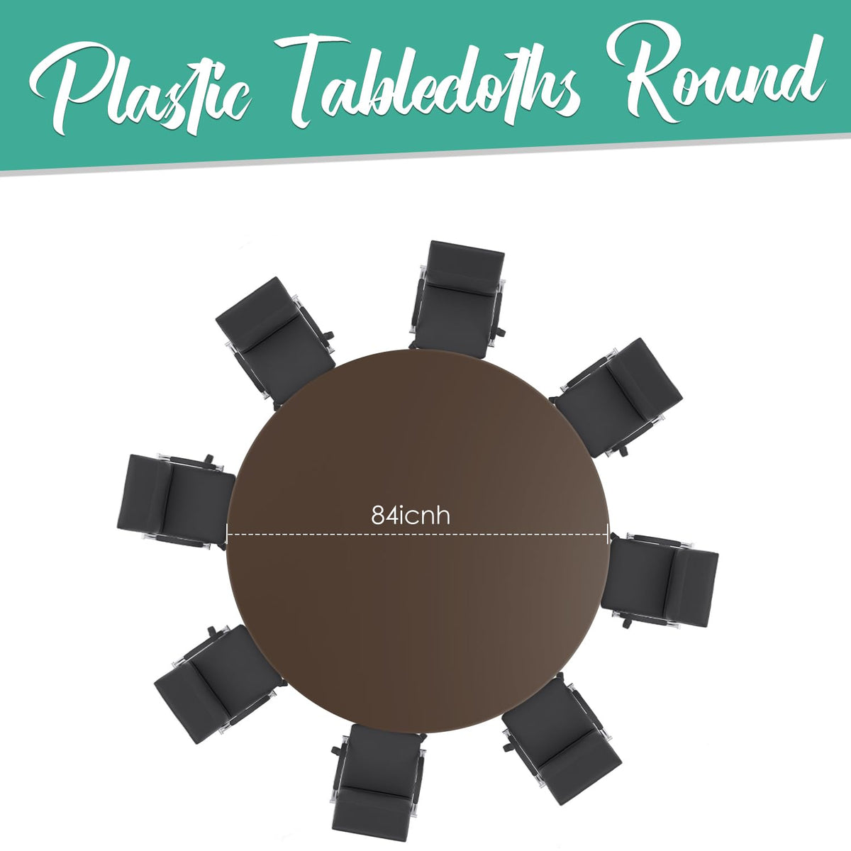 Kongdaoth Brown 12 Pack Plastic Tablecloths 84" Disposable Round Table Cloth Plastic Table Cover for Party Disposable Tablecloths