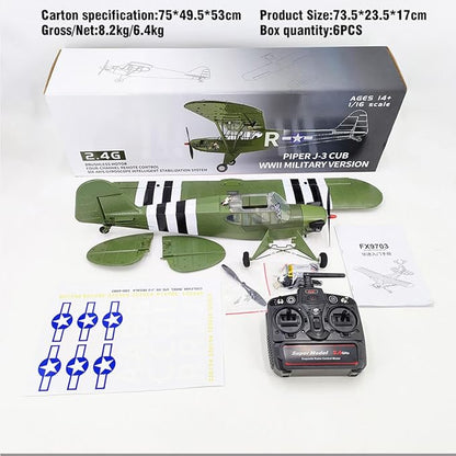 RC Plane 1/16 WWII Piper J-3 CUB RC 4CH Brushless Fixed-Wing Aircraft Model with Gyro Stabilization Outdoor RC Airplane for Beginner (RTF Version)