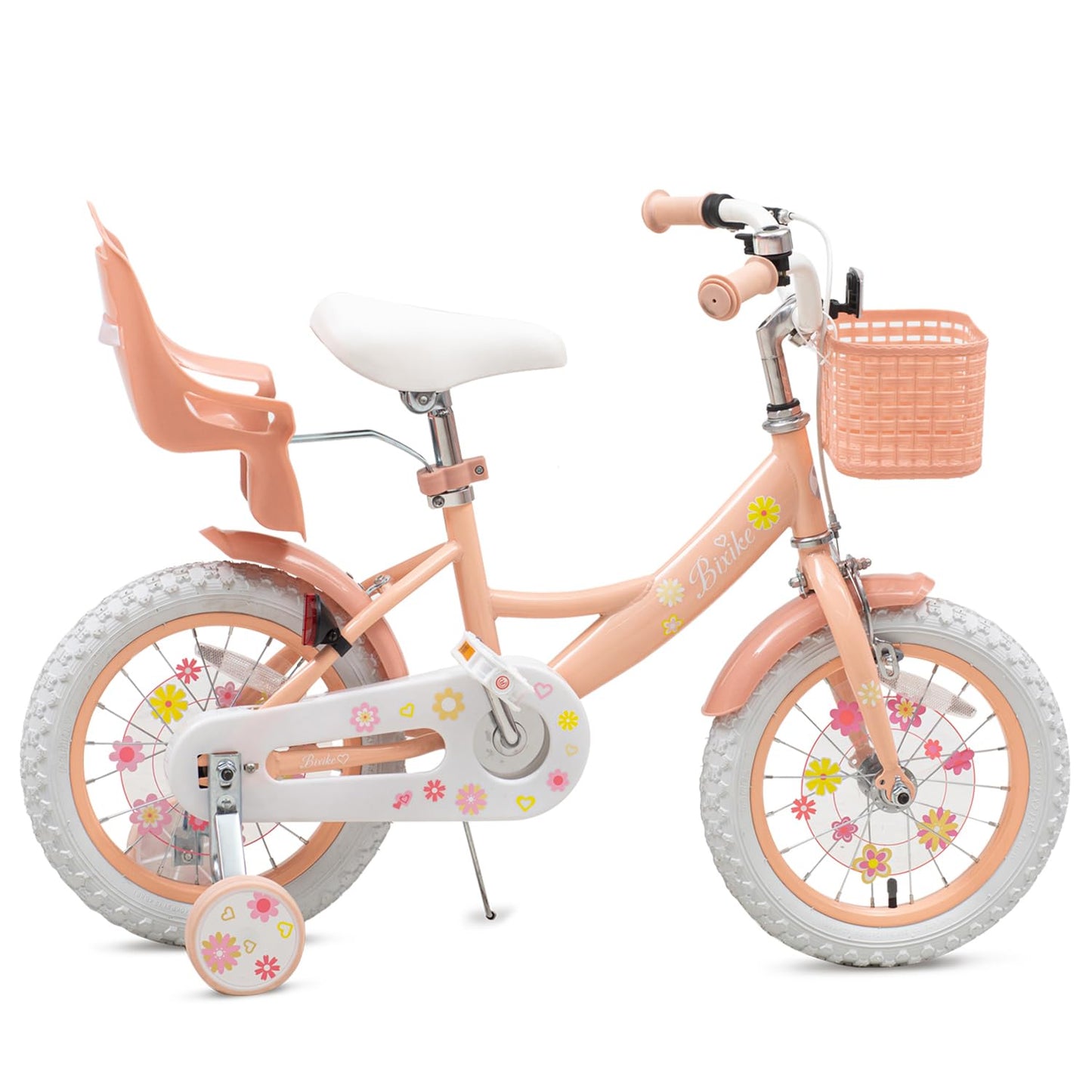Bixike Girls Bike with Basket for Toddlers and Kids Aged 3-14 Years Old, 12 14 16 18 Inch with Training Wheels & Doll Seat, 20 Inch with Kickstand & Rear Rack, Princess Style Bicycle for Gift.