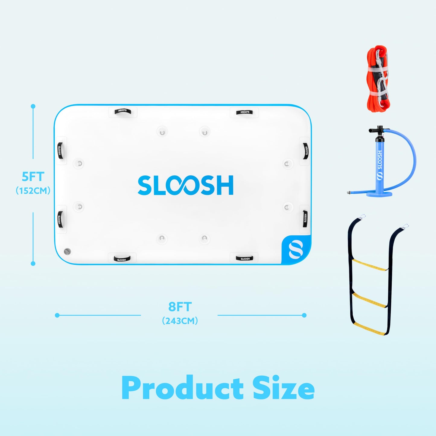 SLOOSH Inflatable Floating Dock, 8X5FT Inflatable Dock Floating Platform, Portable Air Dock Platform Fit for Pool, Lake, Beach with Non-Slip Surface