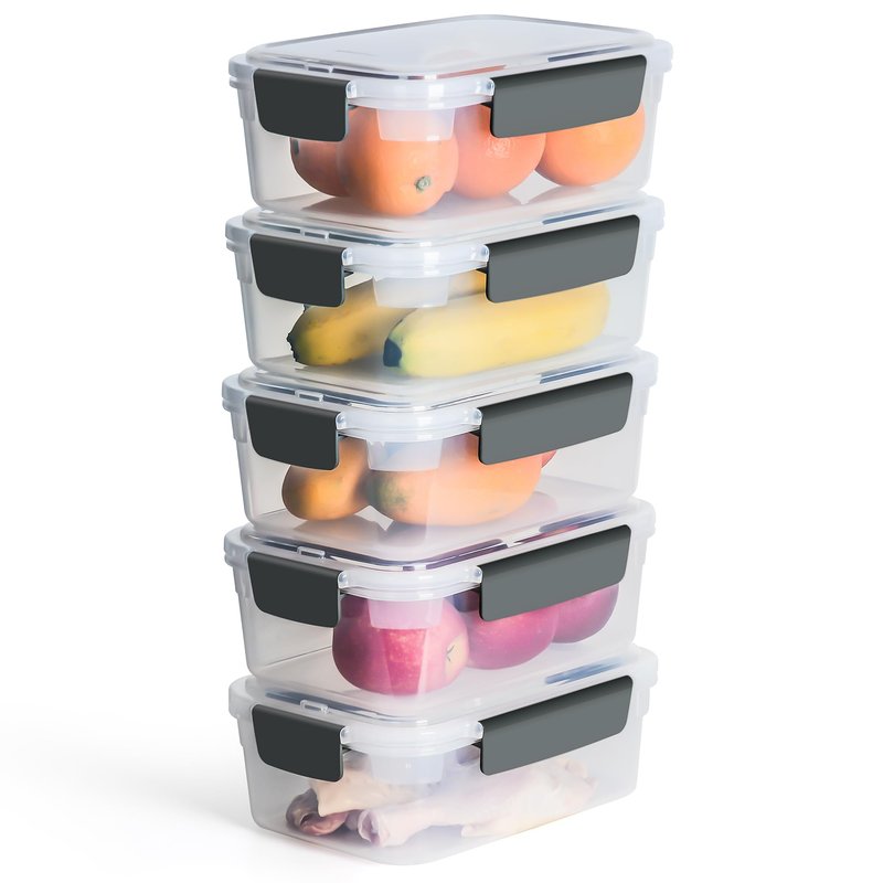 YORY 9 cup Plastic Food Storage Containers with Lids Nestable Freezer Dishwasher Safe Rectangle Meal Prep Container Set,5-Pack