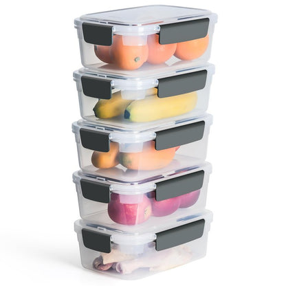 YORY 9 cup Plastic Food Storage Containers with Lids Nestable Freezer Dishwasher Safe Rectangle Meal Prep Container Set,5-Pack