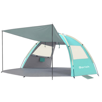 Gorich Beach Tent Sun Shelter with Canopy, Easy Setup UPF50+ UV Protection Sun Shade for 3-4/5-6/7-8 Person, Lightweight & Compact Beach Umbrella for Family Travel