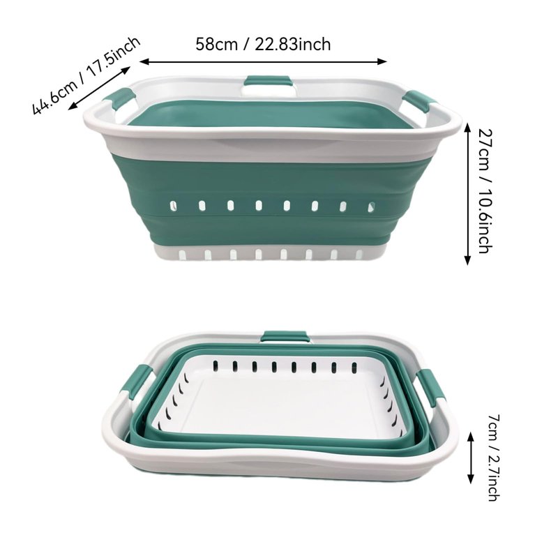 SAMMART 42L (11 gallon) Collapsible Plastic Laundry Basket - Foldable Pop Up Storage Container/Organizer - Space Saving Hamper/Basket (1, White/Celadon Green)