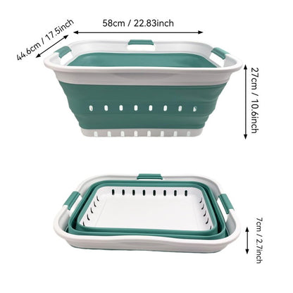 SAMMART 42L (11 gallon) Collapsible Plastic Laundry Basket - Foldable Pop Up Storage Container/Organizer - Space Saving Hamper/Basket (1, White/Celadon Green)