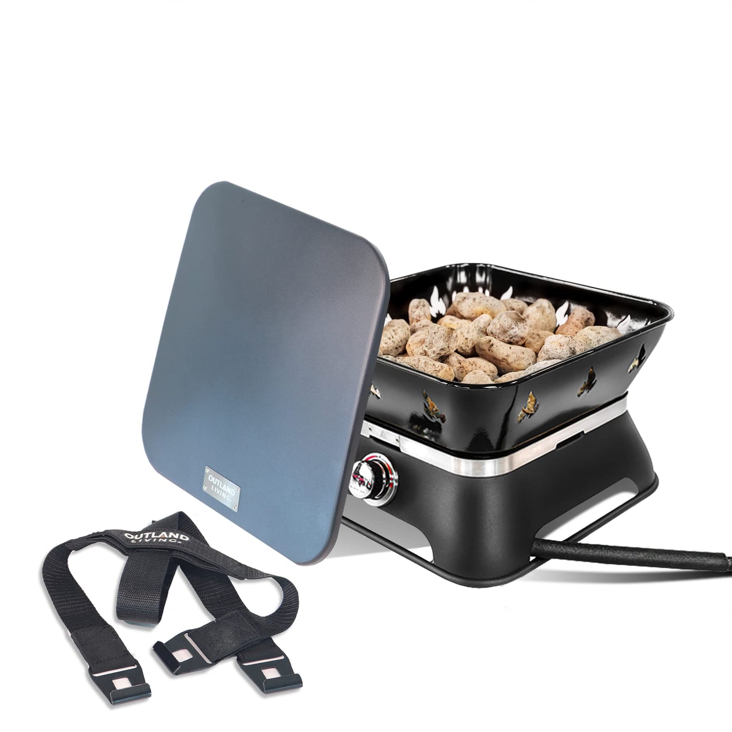 Outland Living Firebowl 805 Firecube 14” Portable Square Smokeless Propane Fire Pit – Outdoor Gas Fire Pit with Cover & Carry Kit, Lava Rocks, 58,000 BTU, Black