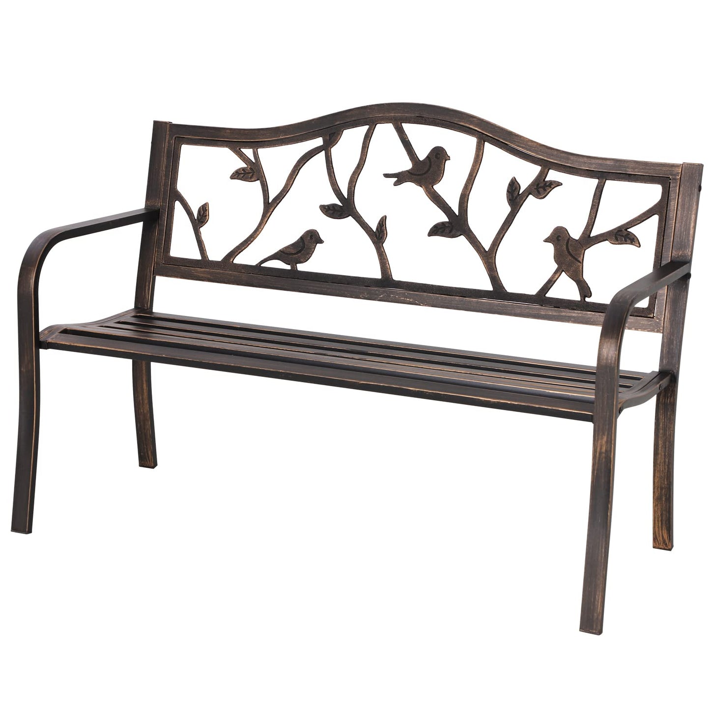 Sophia & William Outdoor Bench, Porch Bench, Garden Bench, Wrought Iron Bench with Backrest and Armrests, Bronze
