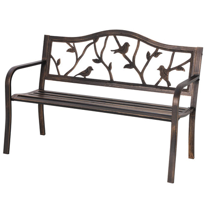 Sophia & William Outdoor Bench, Porch Bench, Garden Bench, Wrought Iron Bench with Backrest and Armrests, Bronze
