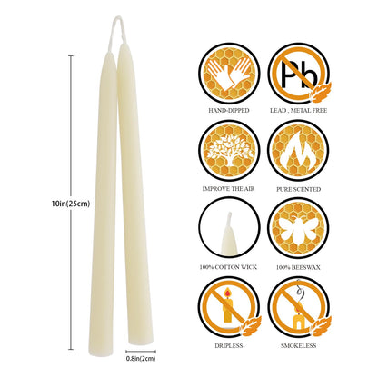 10 inch Natural Ivory White Beeswax Taper Candles Set of 6, DEYBBY Smokeless and Dripless Beeswax Candles, Long Lasting Burning