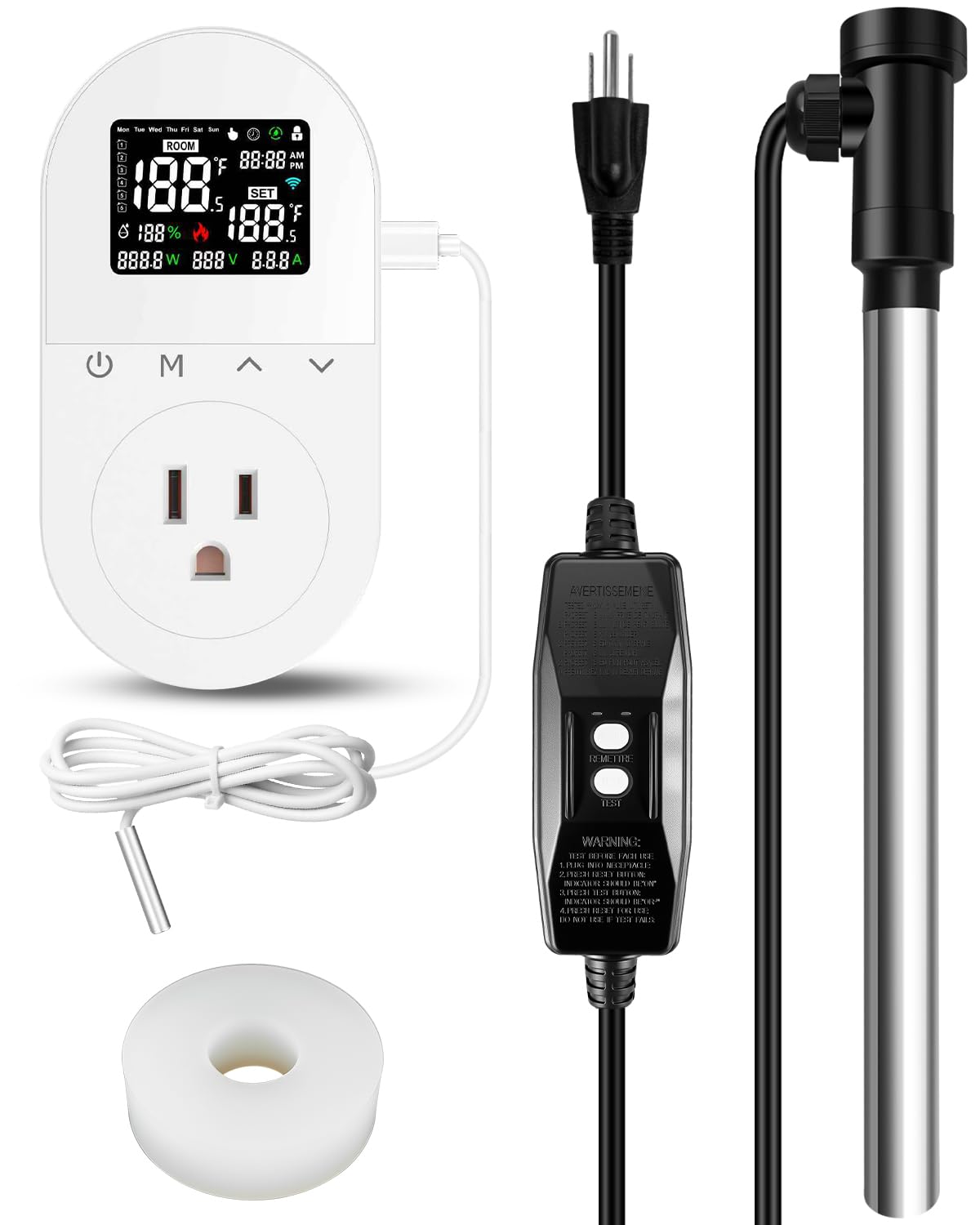 Submersible Portable Hot Tub Heater 1300W, Titanium Immersion Water Heater with Smart Thermostat, IOT Remote Control, Fast Heating for Hot Tubs,Spa Tubs, baptismal, Inflatable Pools & Above Ground