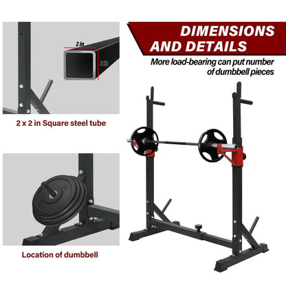 BESTHLS Adjustable Squat Rack Stand with Barbell Rack, Weight Plate Holder, J Hooks,Dip Bar Station for Bench Press Strength Training Max Load 550LBS Suitable for Gym and Home Fitness