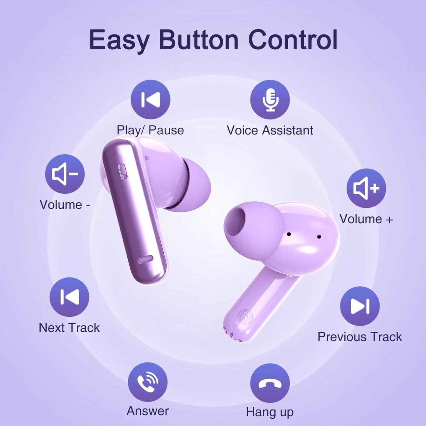 TOKANI Wireless Earbuds, True Wireless Bluetooth Earbuds with Charging Case, Stereo Bluetooth Headphones with Microphone for iPhone Android Phones and Other Smart Cellphones (Purple)