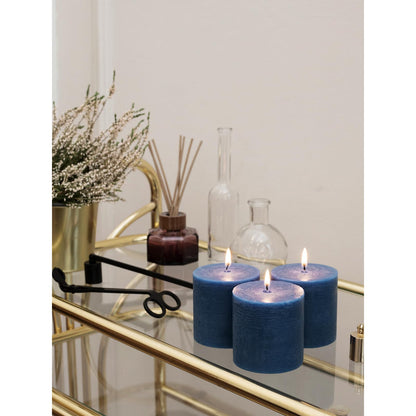 CANDWAX 3x3 Inch Dark Blue and Orange Pillar Candles Bundle - 3 Dark Blue and 3 Orange Candles - Unscented Decorative Candle - 6 Pack