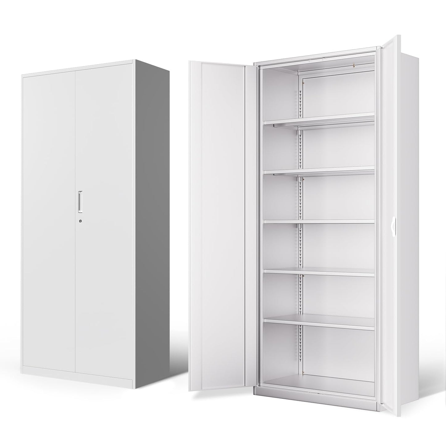 DNA Motoring 71'' Metal Storage Cabinet, Locking Tool Cabinet with 5 Adjustable Shelves, Heavy Duty Metal Locker for Garage,Office,Home,Gym,White, TOOLS-00632-WH-WH-A