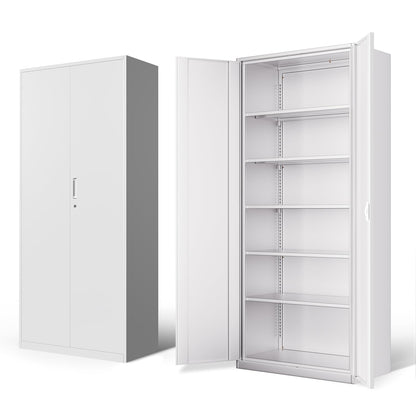 DNA Motoring 71'' Metal Storage Cabinet, Locking Tool Cabinet with 5 Adjustable Shelves, Heavy Duty Metal Locker for Garage,Office,Home,Gym,White, TOOLS-00632-WH-WH-A
