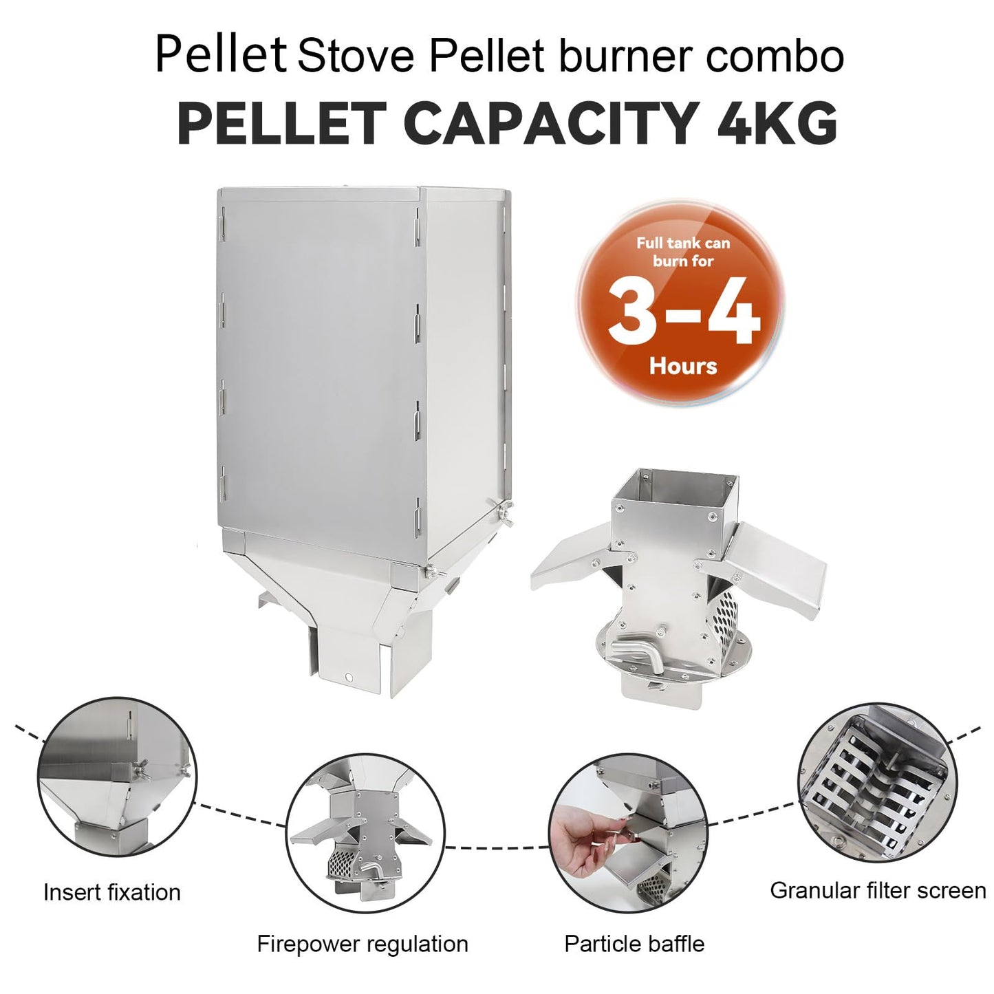 Outdoor Camping Stove Accessory Pellet Bin with Burner for Tent Stove(Silver)