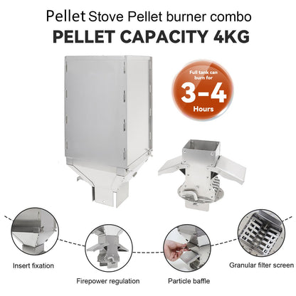Outdoor Camping Stove Accessory Pellet Bin with Burner for Tent Stove(Silver)