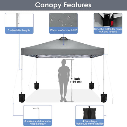 COBIZI Canopy 10x10 Pop Up Canopy Tent with 4 Sidewalls, One Push Party Tents for Parties Outdoor Wedding Waterproof Gazebo Commercial Event Tent with Sandbags, Pigeon Grey