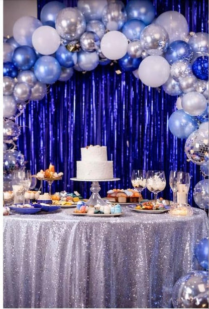 Dark Blue Metallic Foil Fringe Curtain Backdrop by [Brand Name] - 3.2ft x 6.4ft Party Decoration for Birthdays, Weddings & More