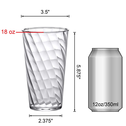 Amazing Abby - Glacier - 18-Ounce Plastic Tumblers (Set of 16), Plastic Drinking Glasses, All-Clear Reusable Cups, Stackable, BPA-Free, Shatter-Proof, Dishwasher-Safe