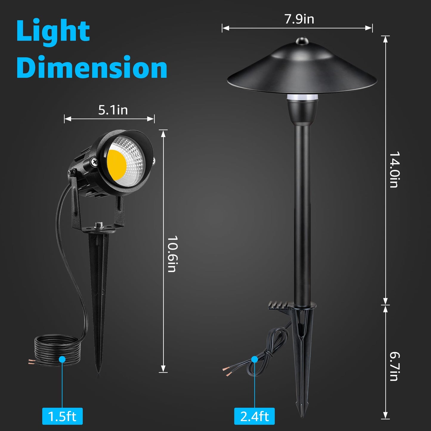 SUNVIE LED Low Voltage Landscape Lighting 12V Landscape Lighting Kit with Connectors, Low Voltage Pathway Lights with Spotlights Aluminum Pathway Lights Wired Waterproof for Patio Yard Garden, 12 Pack