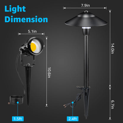 SUNVIE LED Low Voltage Landscape Lighting 12V Landscape Lighting Kit with Connectors, Low Voltage Pathway Lights with Spotlights Aluminum Pathway Lights Wired Waterproof for Patio Yard Garden, 12 Pack