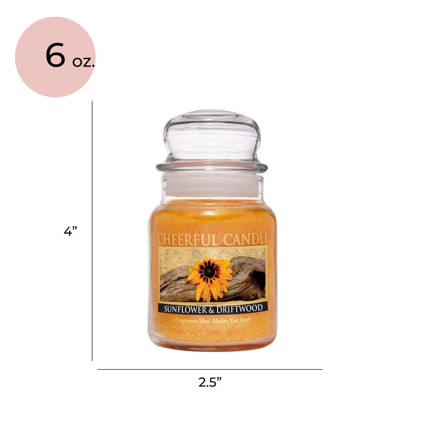 A Cheerful Giver - Sunflower & Driftwood - 6oz Small Scented Candle Jar with Lid - Cheerful Candle - 35 Hours of Burn Time, Candles Gifts for Women, Yellow