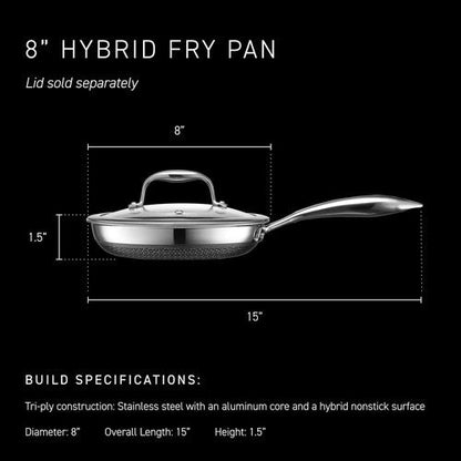 HexClad Hybrid Nonstick 8-Inch Frying Pan - Stay-Cool Handle, Dishwasher Safe & Oven Safe Up to 900°F