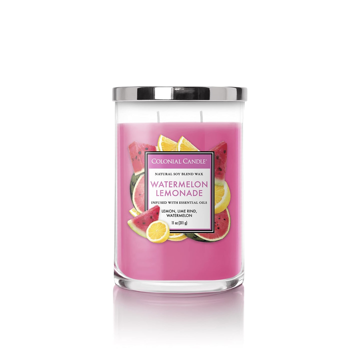 Colonial Candle Watermelon Lemonade Scented Jar Candle, Classic Cylinders Collection, 2 Wick, Red, 11 oz - Up to 80 Hours Burn