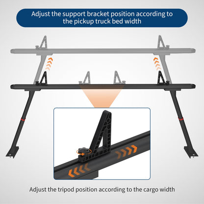 Adjustable Aluminum Truck Ladder Rack 35.4–71 in, 800 LB Heavy-Duty Pickup Bed Cargo System with Drilling Mount for Kayak, Surfboard, Lumber & Work Equipment - Black