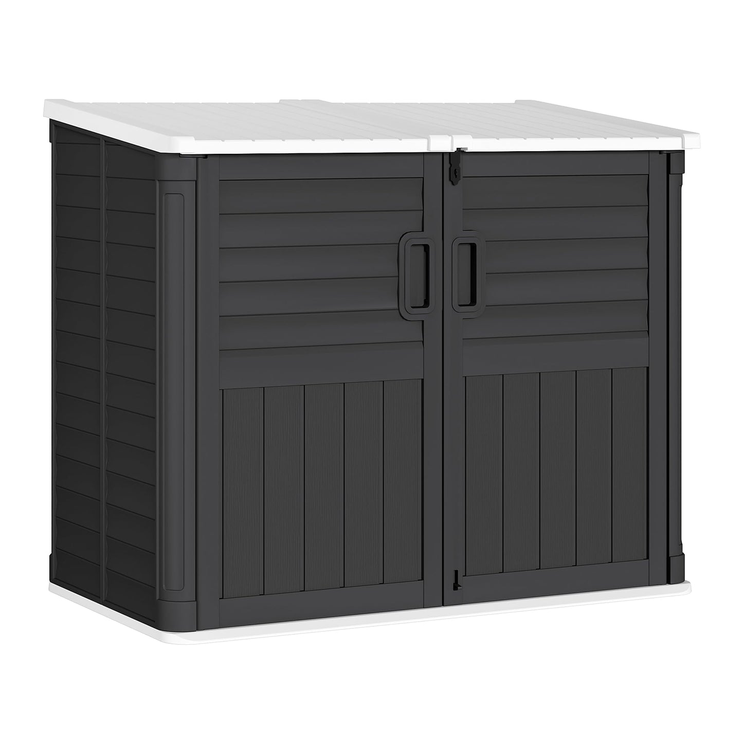 Greesum Outdoor Trash Can Storage Shed, 34 Cu.ft Horizontal Outdoor Storage Cabinet, Waterproof for Garden, Pool Storage, Garbage Cans, Black