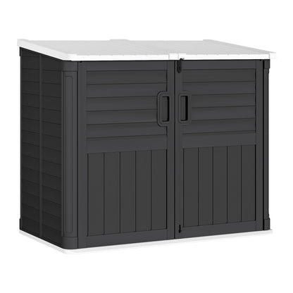 Greesum Outdoor Trash Can Storage Shed, 34 Cu.ft Horizontal Outdoor Storage Cabinet, Waterproof for Garden, Pool Storage, Garbage Cans, Black