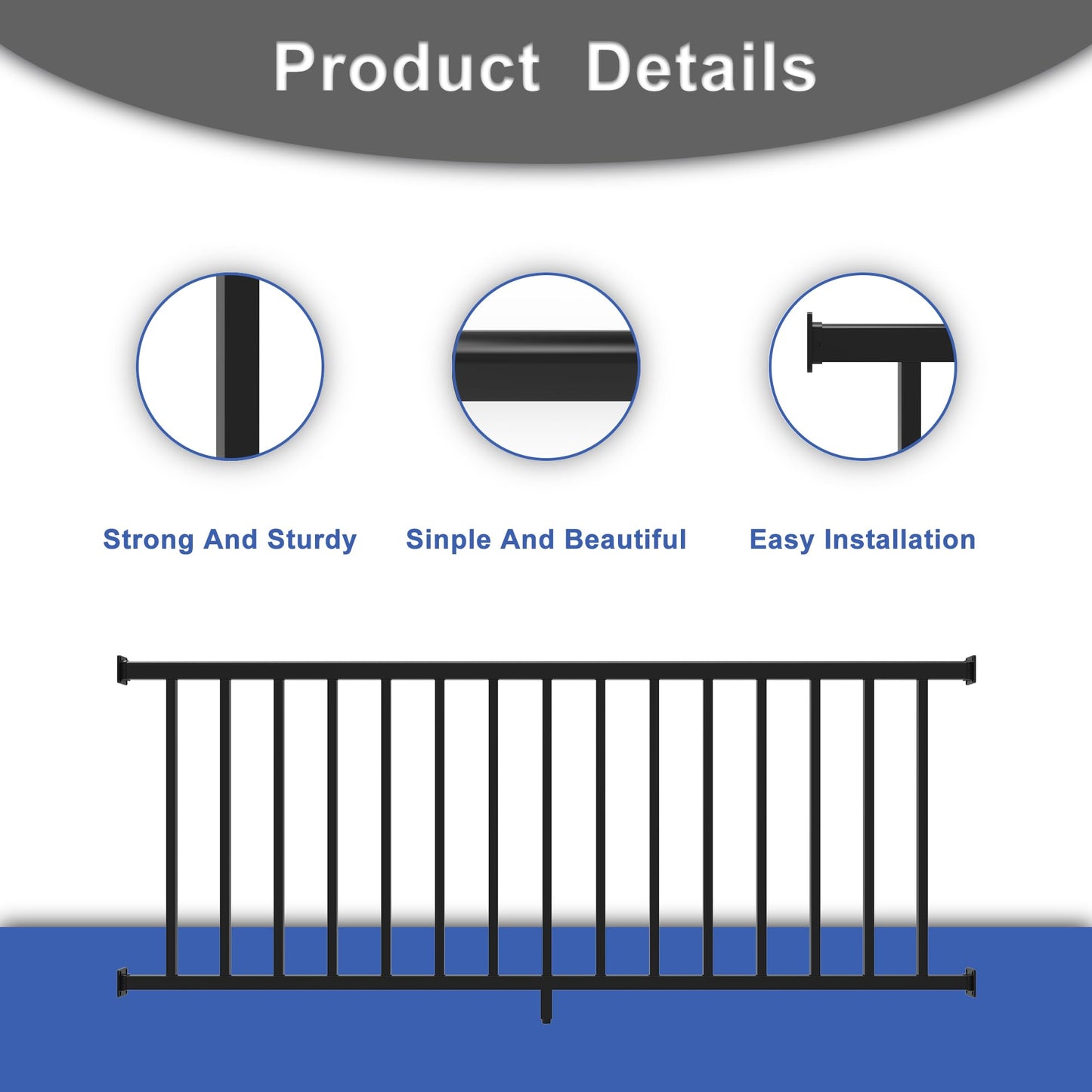 AMSOOM Railing kit-36 Inches High Heavy Duty Steel with Railings Balusters for Terraces and Courtyards Various Indoor and Outdoor Scenes(Black,6ft Wide)