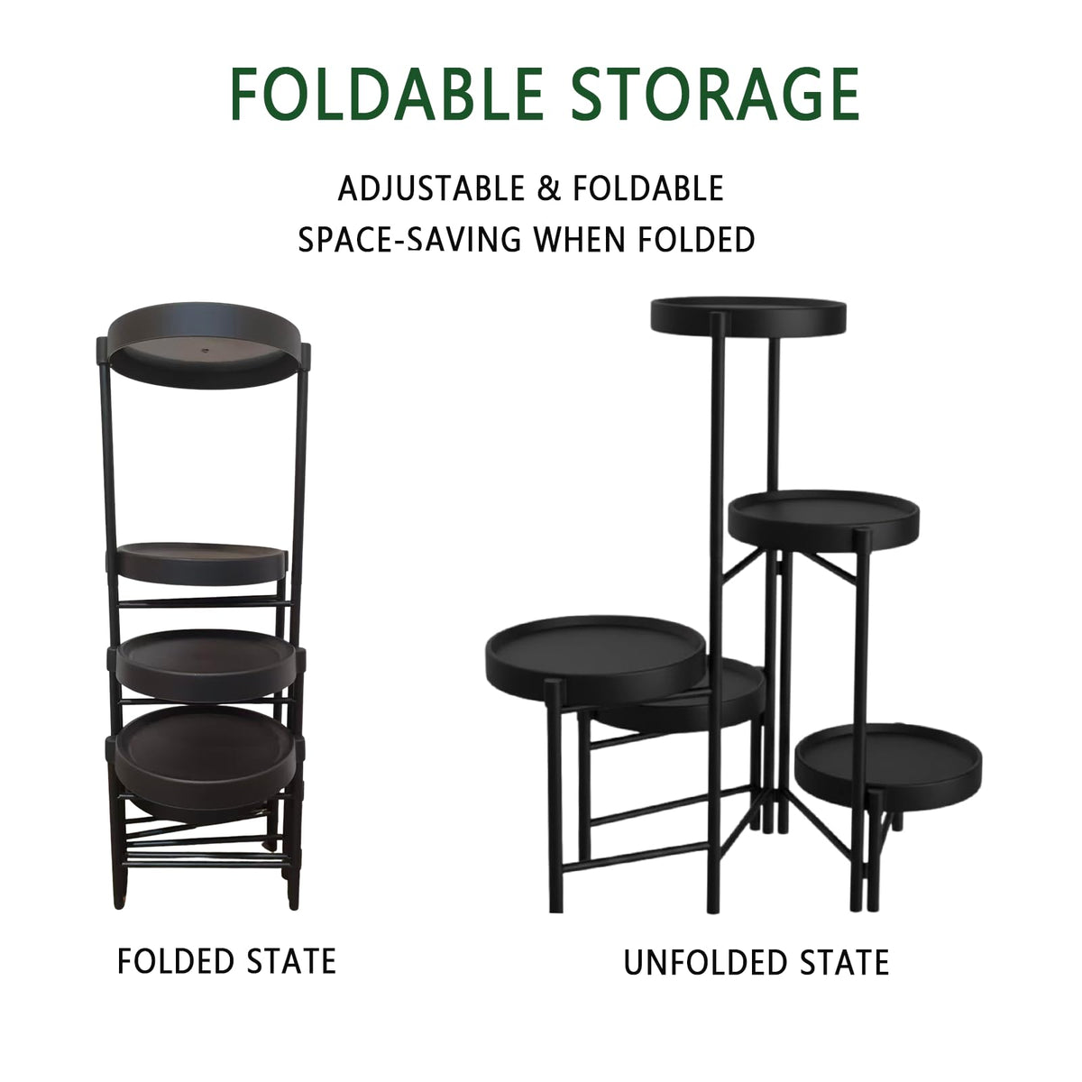 CNHZ FLOURISH Plant Stand Indoor Outdoor, 5 Tier Corner Plant Shelf, Folding Metal Plant Stand for Living Room Office Garden Patio Balcony Black
