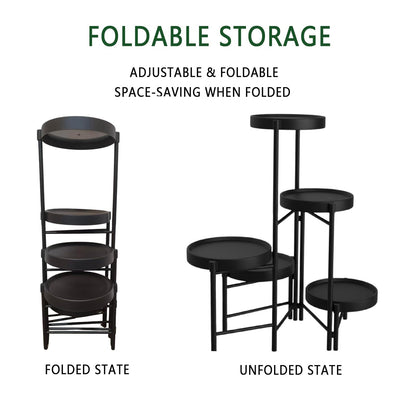 CNHZ FLOURISH Plant Stand Indoor Outdoor, 5 Tier Corner Plant Shelf, Folding Metal Plant Stand for Living Room Office Garden Patio Balcony Black