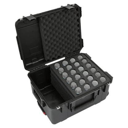 SKB iSeries Microphone Hard Case, Waterproof Polypropylene Shell with 24-Slot Foam Interior, Cable Storage and Wheels for Mic System Protection