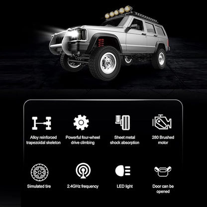 Goolsky RC Rock Crawler 1:12 Scale Remote Control Car 4WD Off Road RC Truck 2.4Ghz All Terrains Climbing Vehicle RC Car with LED Lights for Adults Include 2 Batteries (Silver)