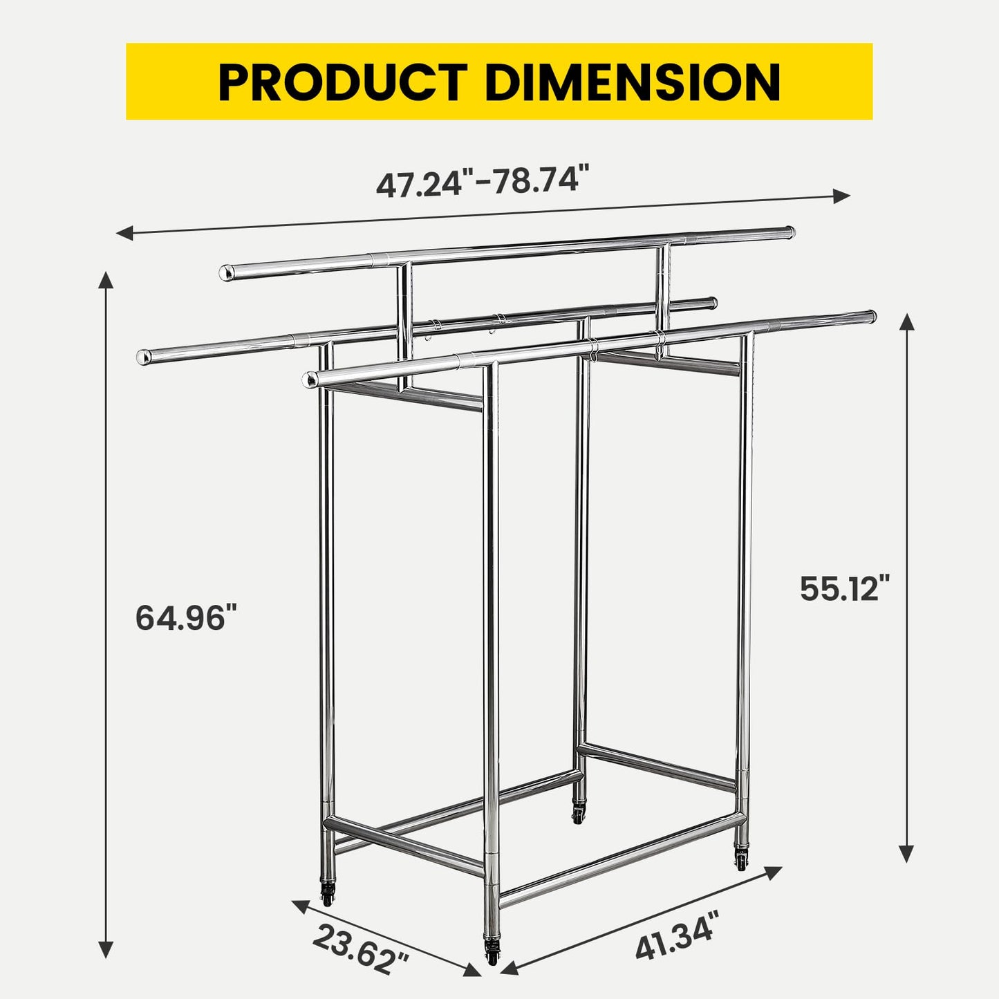 DEGEDUN Heavy Duty Clothes Rack Load 660LBS, Portable& Adjustable Clothes Rack with Wheels Garment Rack, Lockable Rolling Wheels, for Bedroom and Laundry Room