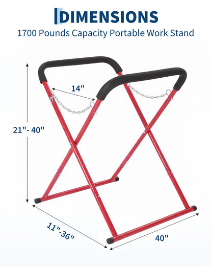 Portable Workbench,Folding Automotive Fender Bumper Stand,700 LBS Capacity,Heavy-Duty Work Stand Work Table for Garage,Shop,Automotive Repair,Adjustable,Padded,Powder-Coated, Rubber Feet
