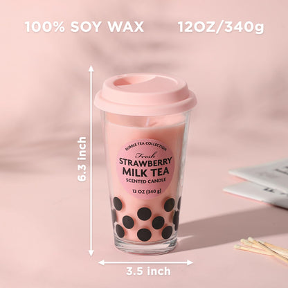 Strawberry Candles,Boba Candle,Strawberry Boba Scented, Valentines Day Galientines Brithday Funny Food Gift Candle for Milk Tea Lovers,12oz