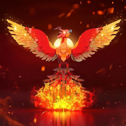 Phoenix Nirvana Building Block Sets 1565 Pcs Magic Fire Phoenix Building Toys with LED Lights 15*6.3*13.78in 3D Framed Wall Art Firebird DIY Model Kit for Gifts Decorations Collectibles