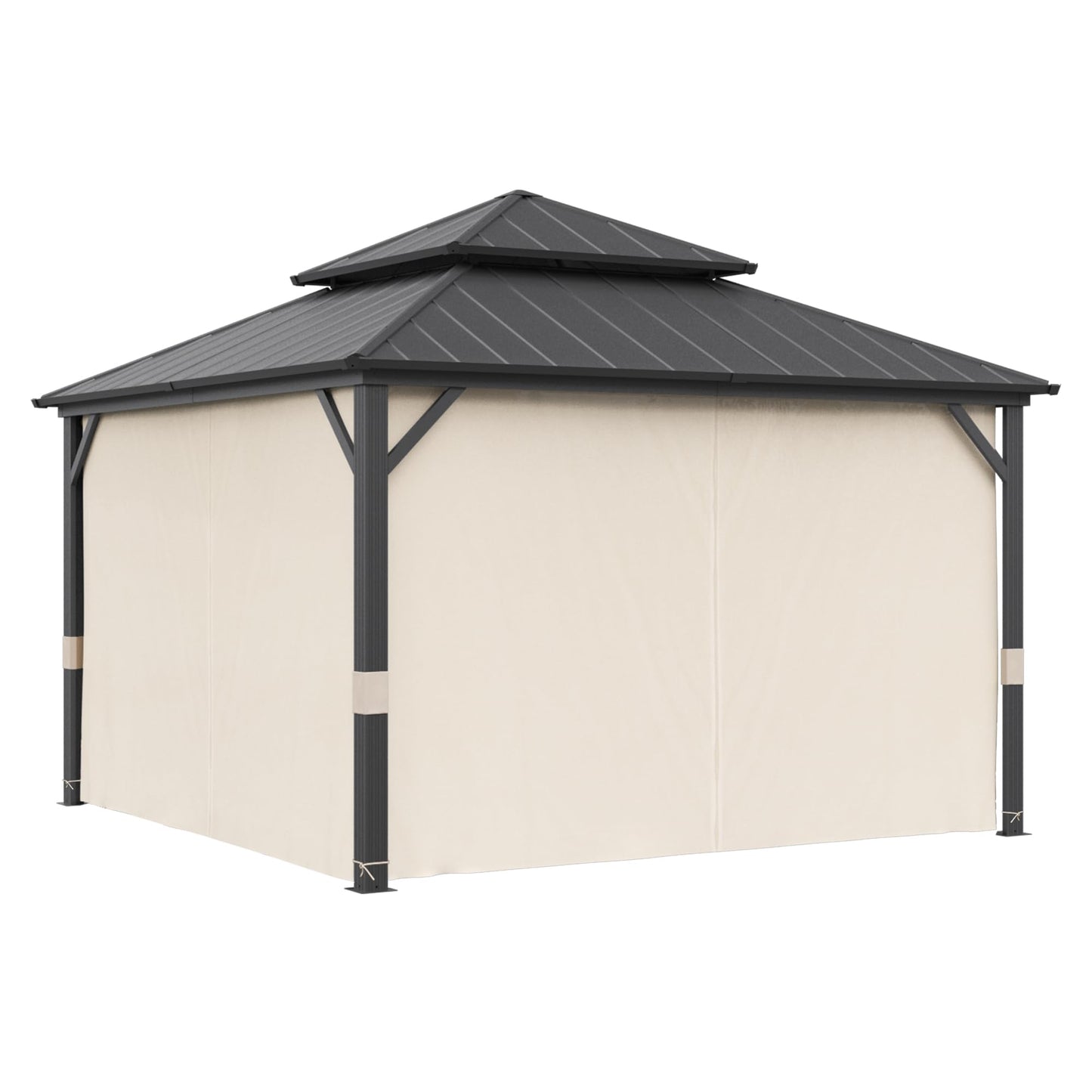 LUE BONA 12'x12' Gazebo Hardtop Gazebos, Double Galvanized Steel Roof and Aluminum Frame Permanent Pavilion with Dual Curtains, Outdoor Metal Roof Gazebo for Patio, Garden, Backyard, Black