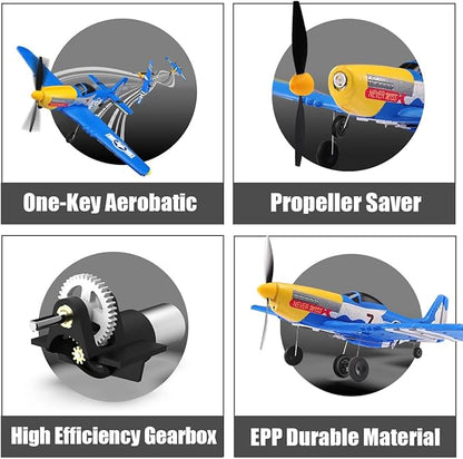 P51D RC Plane 4CH 2.4GHz RTF Remote Control Airplane P-51 Mustang Fighter Glider Aircraft Ready to Fly Radio Controlled Drone Hobby Plane with 6-Gyro Xpilot Stabilization System for Beginners Trainer