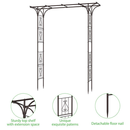 OUSHENG 87in Garden Arbor, Metal Arch Trellis for Climbing Plants Outdoor, Steel Archway for Wedding Ceremony Party Christmas Decoration Decor Pergola Backyard Lawn, Brown