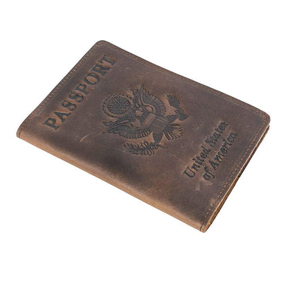RFID Blocking Passport Holder Travel Wallet - Genuine Crazy Horse Leather for Men(Coffee)