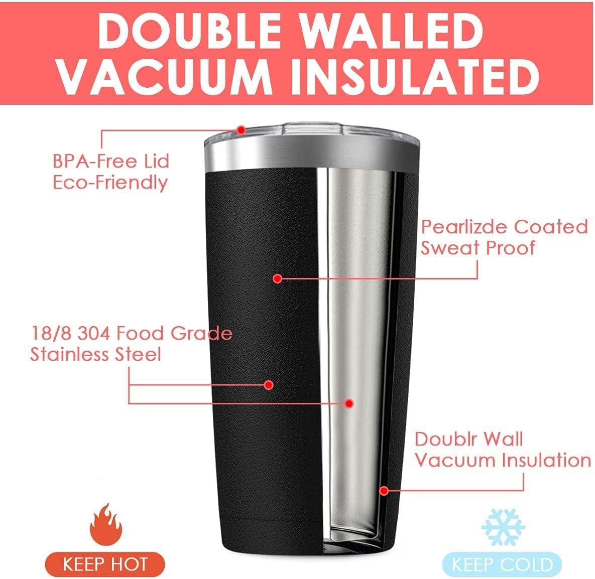 Deitybless 25 pack 20 oz Stainless Steel Insulated Tumbler with Straw and Lid, Double Wall Travel Coffee Mug Vacuum Insulated Bulk Tumbler, Suitable for Vehicle Cup Holders Black