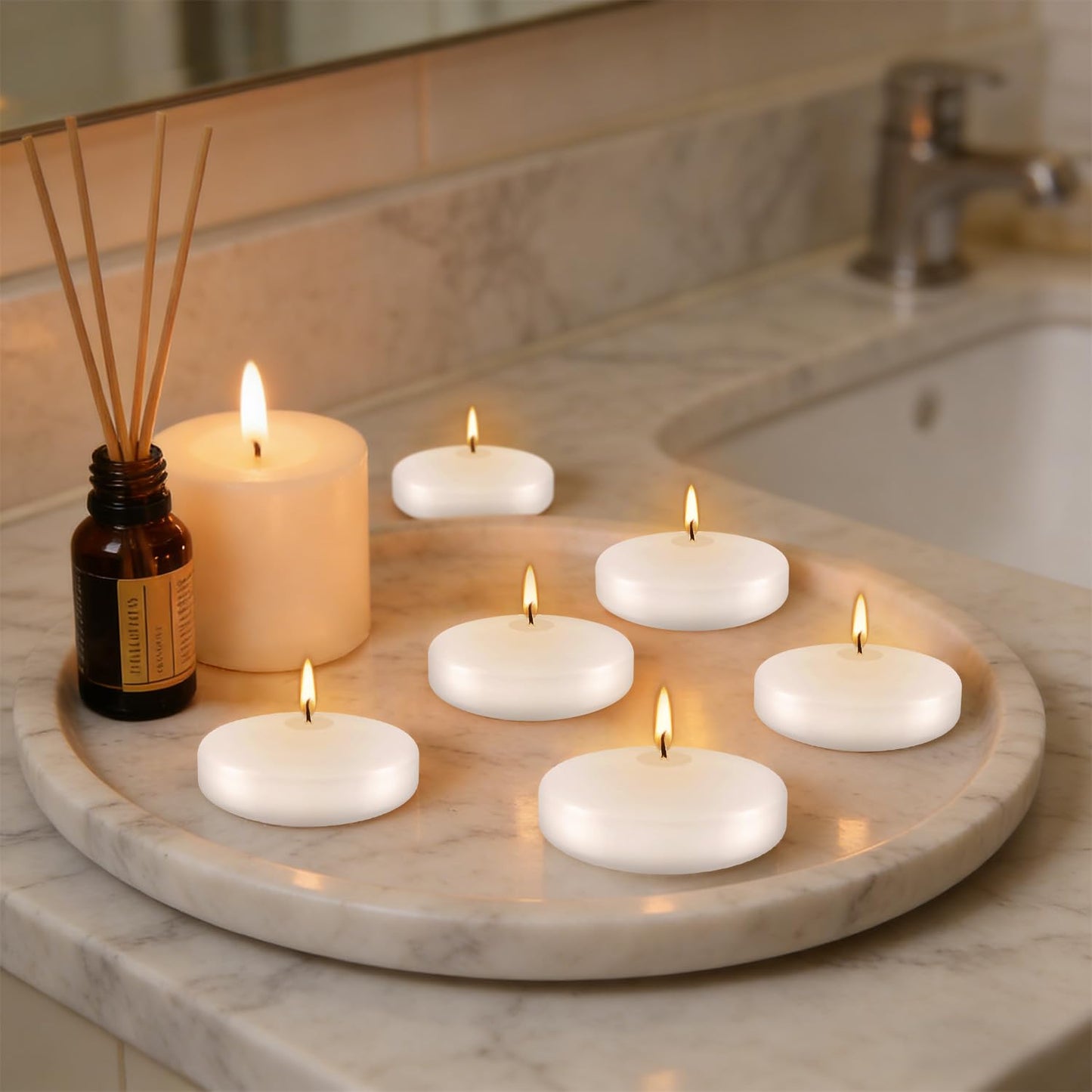 24Pack 3 Inch Unscented White Floating Candles,Long Lasting Burning-Ideal for Home Decor, Weddings, Parties, Pools, Cylindrical Vases, Restaurant and Holidays