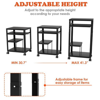 tonchean AV Presentation Cart for Video,Laptop Computers,Projector Cart with Adjustable Shelves,6 Hooks,4 Wheels,Keyboard Tray,Mobile Computer Cart for Classroom Office Warehouse