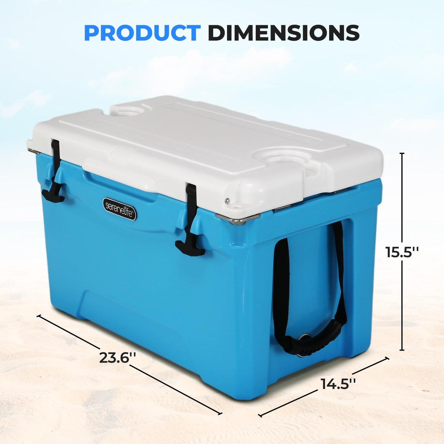 35 Quart Portable Cooler Box - Lightweight Heavy-Duty Travel Ice Cooler with 2-Way Handles, Drain - 5 Days Ice Retention, Holds 63 12-Ounce Cans & 2-Liter Bottles - SereneLife SLCB35BL (Blue)