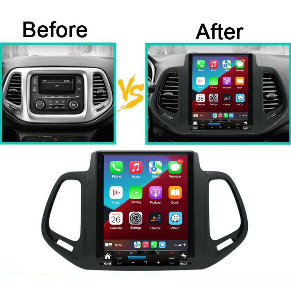 for Jeep Patriot Compass Radio 2017-2019 Car Stereo Wireless/Wired Apple Carplay Android Auto EQ with 9.7" Tesla Touchscreen GPS Navigation Built-in DSP Bluetooth Head Unit Free Backup Camera